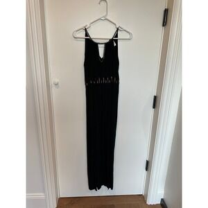 ROSEGOLD Black Maxi Dress Embellished Neckline Halter Style Resortwear